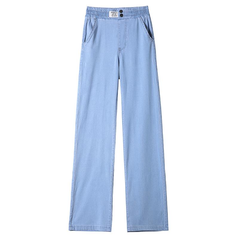 Vsu-Ao Zomer Tencel Jeans Dames loshangende ijszijde elastische rechte broek met hoge taille