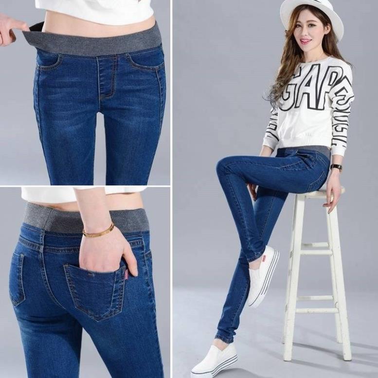 Alisa  Clothes Nieuwe mode elastische elastische hoge taille jeans slanke broek broek grote maat broek 26-40