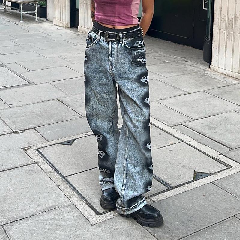 Cider Vintage streetwear noodlijdende vrouwen jeans rechte pijpen harajuku graffiti afdrukken Y2K denim broek esthetische onderkant