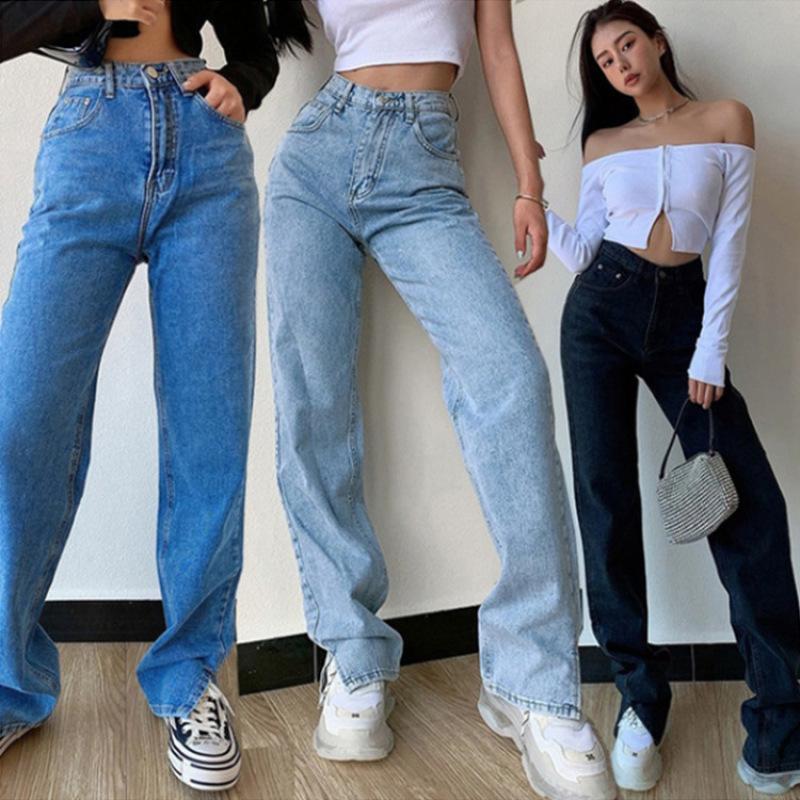 Miss Hong Wardrobe Vintage Y2k Streetwear Damesjeans Hoge taille Jeans Vrouw Vrouwelijke Kleding Denim Damesbroek Rechte pijpen Blauwe Baggy Jeans