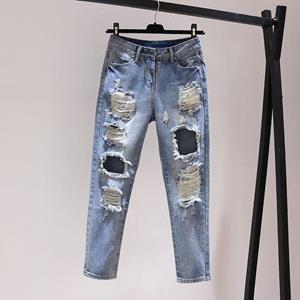 JunChengMY Nieuwe mode-verontruste Harlan-jeans voor loszittende casual damesbroeken