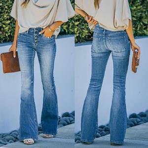 Wangpai Apparel Solide micro-flare-jeans met hoge taille en stretch voor dames NK105