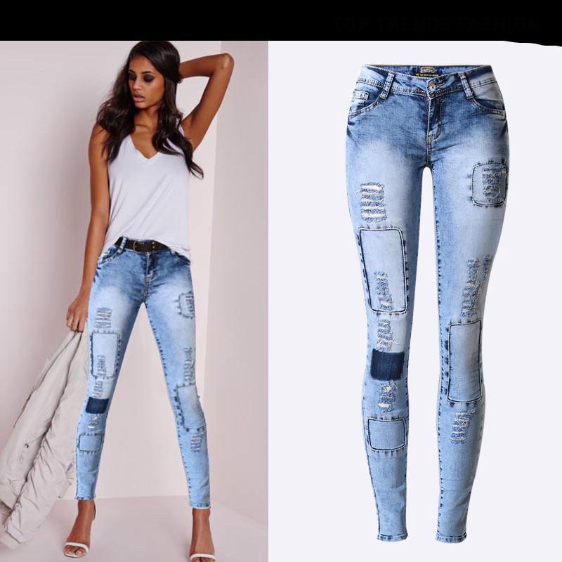 Xigege Damesmode Gaten Jeans Lage taille Demin Broek Plus Size