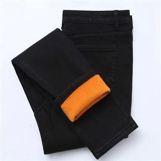 Lucky Variety Herfst Winter Warme Fleece Jeans Dames Slanke Hoge Taille Warme Broek All-match Pencil Pant