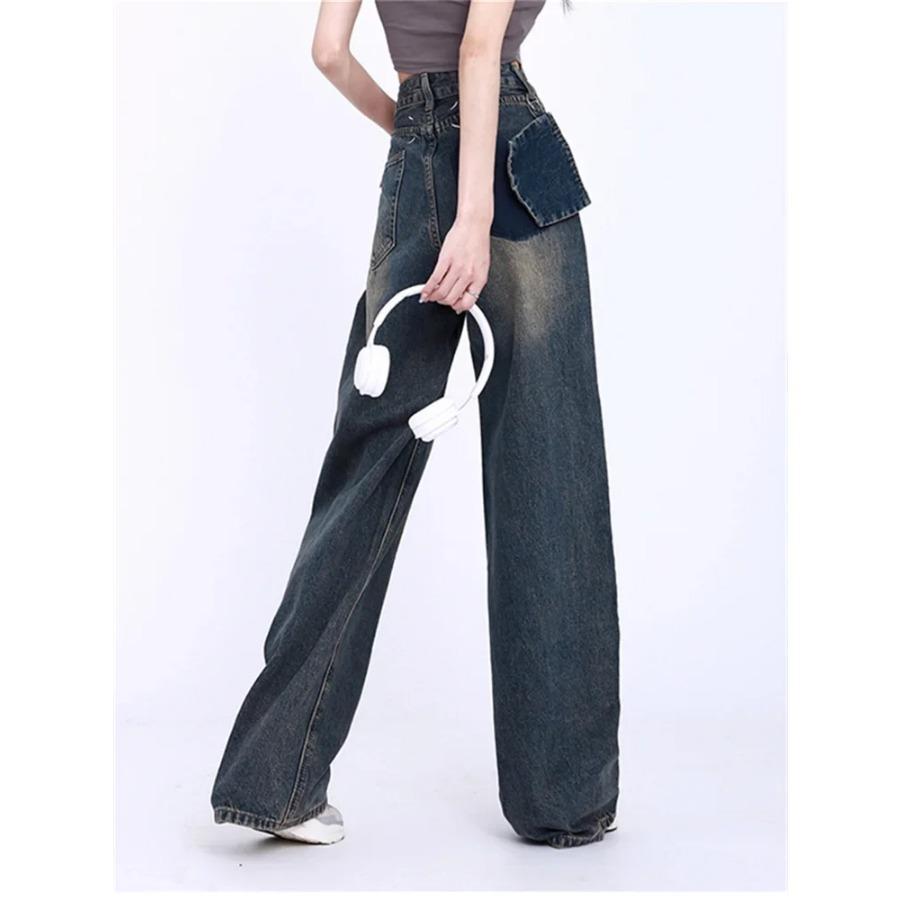 Rockulzzang Losse Hoge Taille Jeans Voor Vrouwen 2024 Nieuwe Mode Vintage Rechte Wijde Pijpen Jeans Chic Streetwear Volledige Lengte Y2k broek