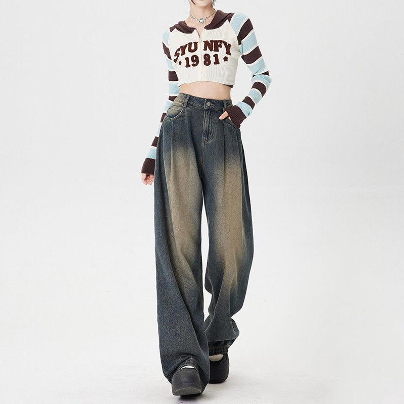 Zhanjie Ladies Clothing Baggy Y2K-denimbroek voor dames, retro streetwear-stijl, mode, rechte vintage jeans met hoge taille, volledige lengte broek