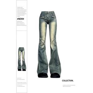 Rockulzzang Flared Jeans Blue Jeans voor Vrouwen 2024 Nieuwe Mode Vintage Slanke Hoge Taille Volledige Lengte Y2k Flare Broek