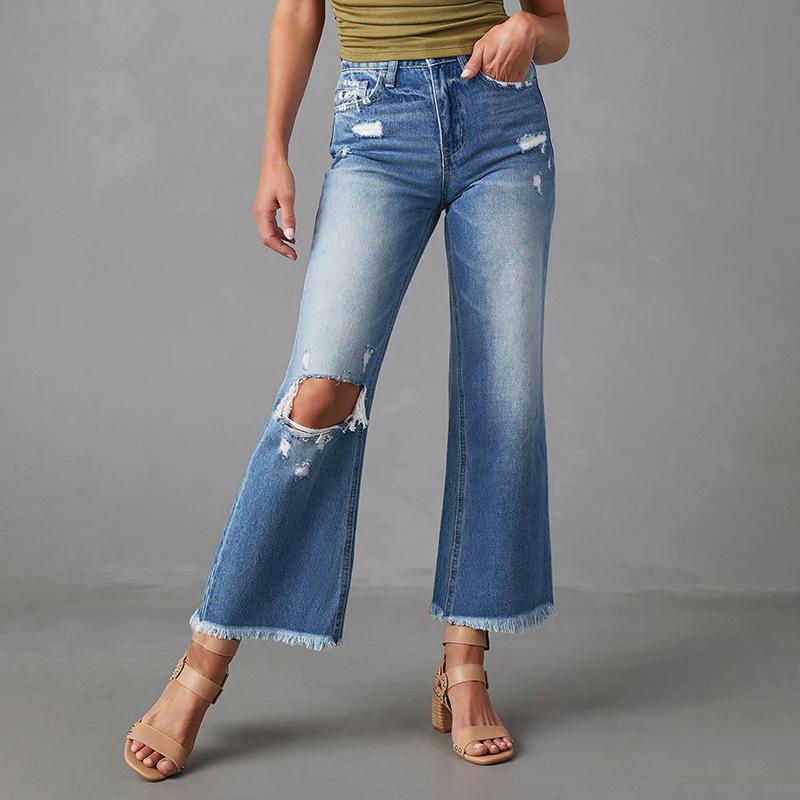 Omena Dames streetwear baggy wijde pijpen hoge taille losse casual jeans