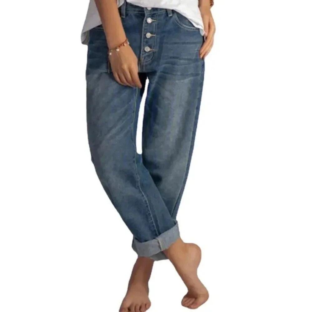 JunChengMY 2024 Nieuwe mode damesjeans hoge taille eenvoudige strakke rechte losse casual broek