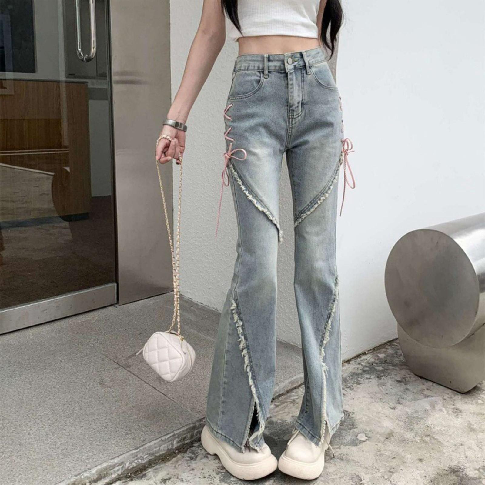 WhyMe Mode Dames Slanke Jeans Rechte Casual Broek met Hoge Taille