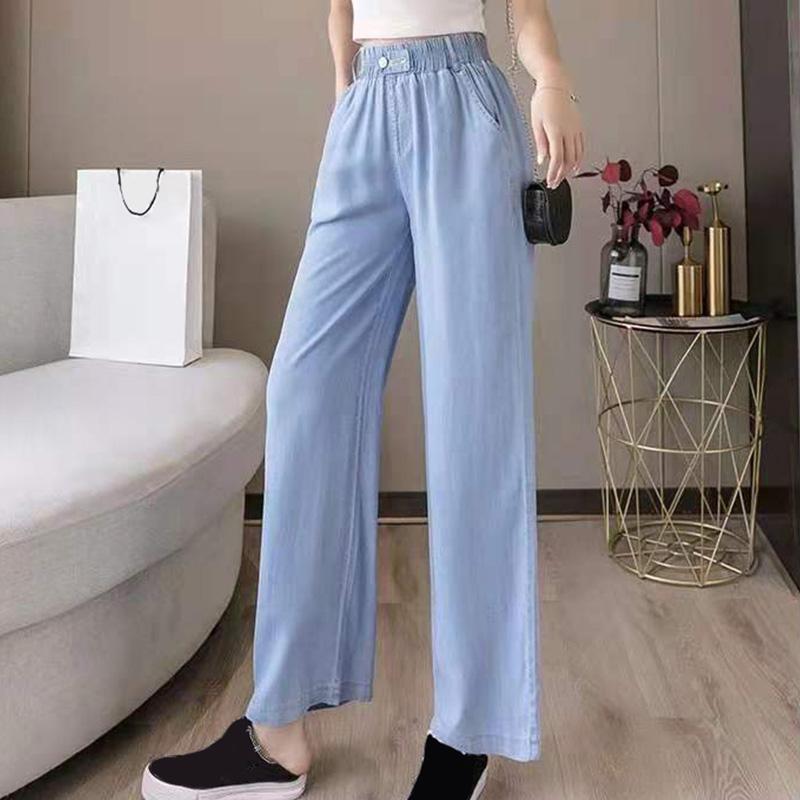 JE2-Women Accessories 1PC ademend polyester wijde pijpen broek denim broek broek jeans broek losse dunne elastische taille