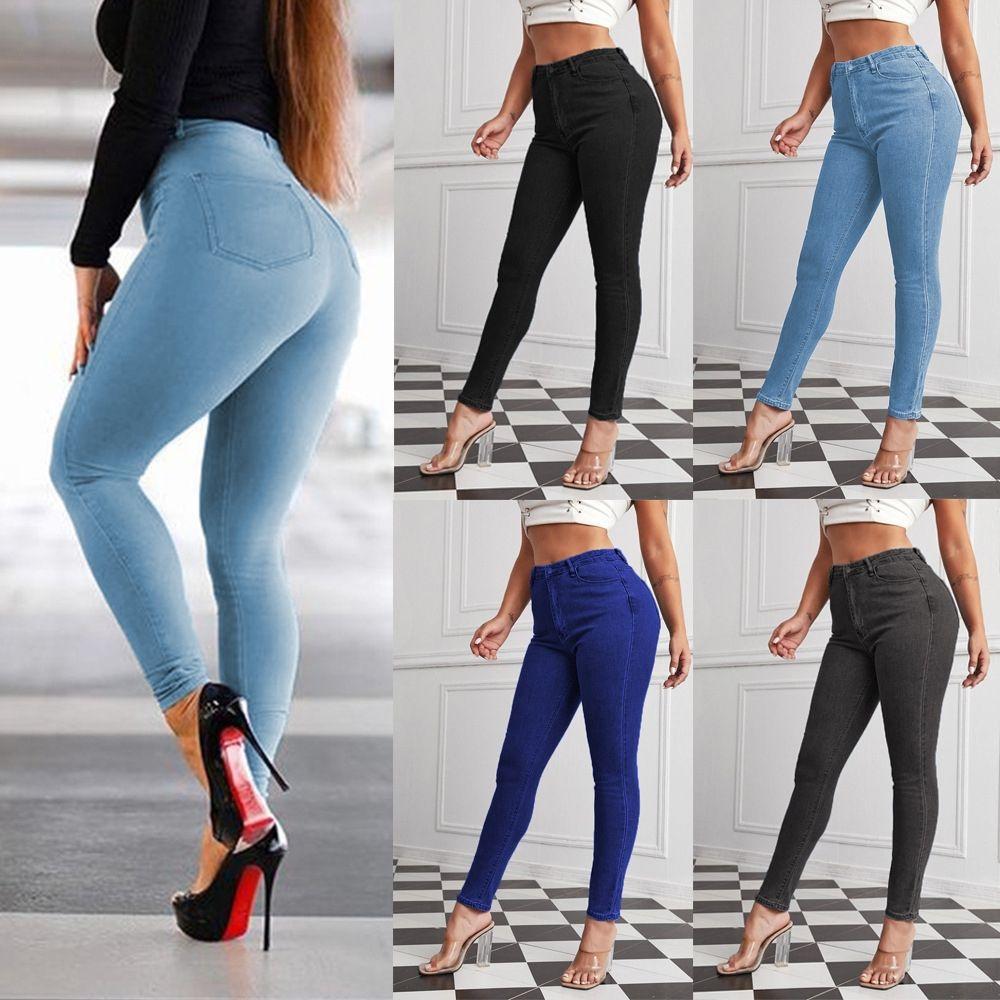 Zhuoneng Clothing Mode Jeans Dames Lift Hip Dunne broek met kleine pijpen Elastisch Grote maat Negen minuten broek Veelzijdige lichtgekleurde jeans