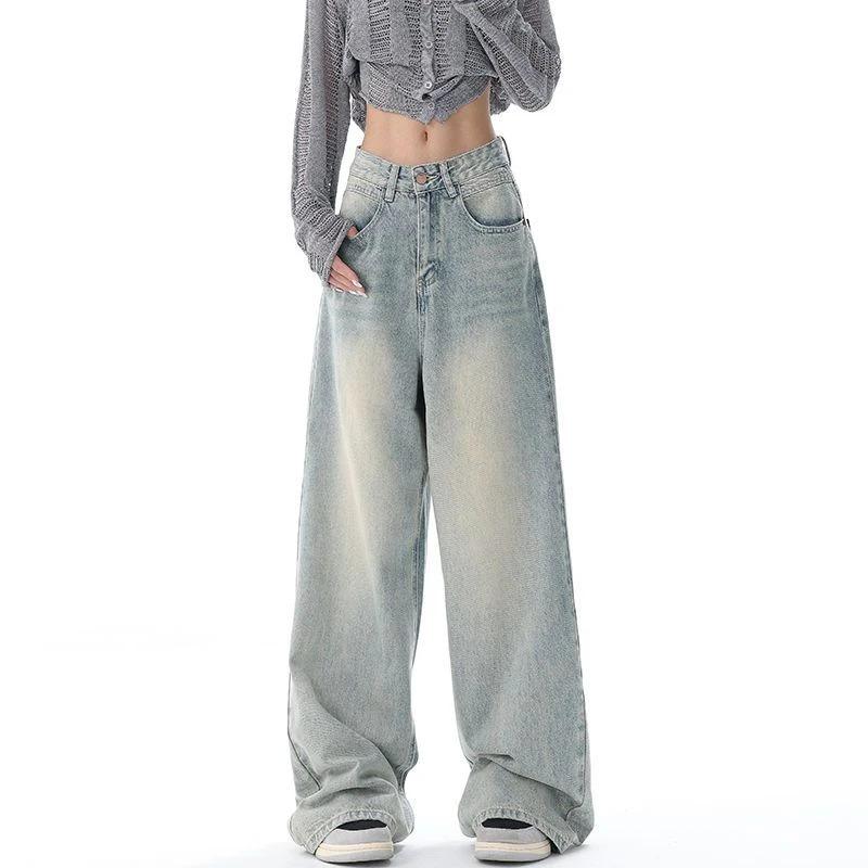 Exotic Vrouwen Vintage Baggy Blue Jeans Hoge Taille Denim Broek 2000s Y2k Harajuku Fashion 90s Esthetische Brede Broek Trashy Kleding 2024