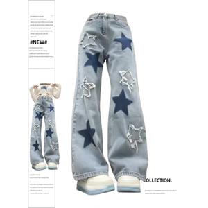 Exotic Dames Baggy Blue Star Jeans Vintage Y2k jaren 90 Esthetische Denim Broek Harajuku Hoge Taille Brede Cowboy Broek Jaren 2000 Kleding 2024