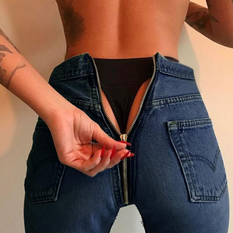 Coco Sports Supermarket Nieuwe trendy dames sexy strakke jeans met ritssluiting aan de achterkant Strakke jeans
