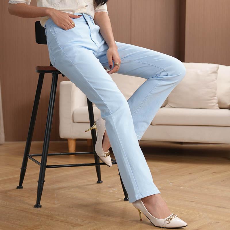 LFSZY121 Stretchy Bootcut-jeans voor dames. Slim Fit uitlopende damesjeans met middelhoge taille