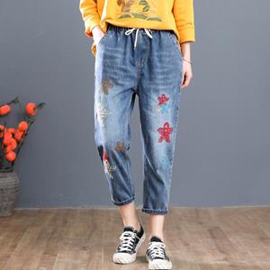 FIVE FIVE Lente en herfst Koreaanse editie mode hoge taille geborduurde bloem modieuze Harlan jeans