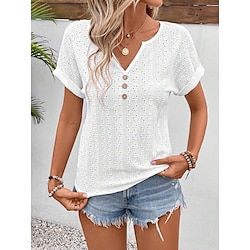 Light in the box Dames Blouse Kant Wit Korte mouw Casual V-hals Zomer