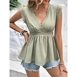Light in the box Dames Singlet Blouse Kant Groen Mouwloos V-hals Zomer