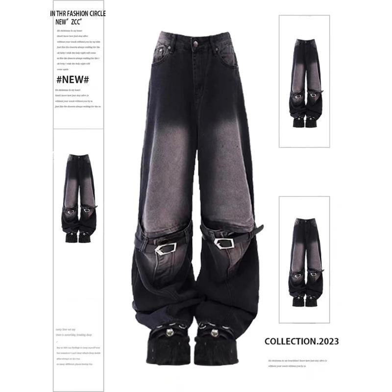 Exotic 2024 Dames Vintage Zwarte Gotische Jeans Y2k Wijde Pijpen Denim Broek Jaren 2000 Punk Baggy Hoge Taille Jeans Koreaanse jaren '90 Oversize Broek