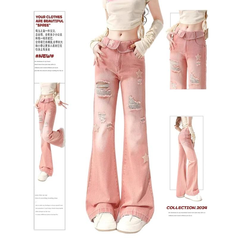 Exotic Vrouwen roze ster jeans Harajuku Y2k jaren '90 esthetische hoge taille gescheurde denim broek Koreaanse Jean broek Vintage jaren 2000 Trashy kleding