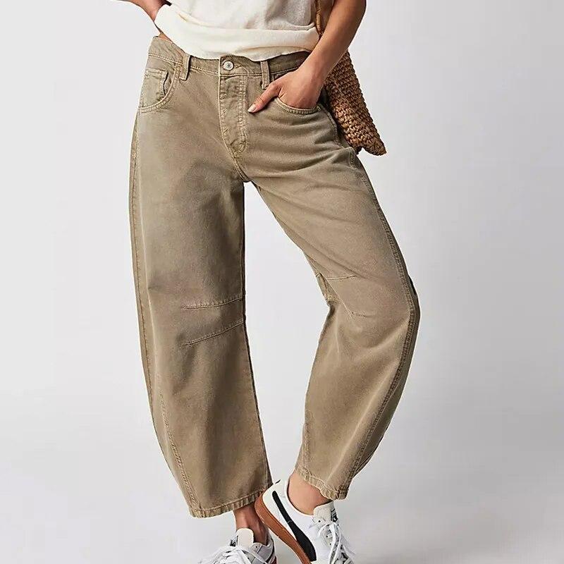 Hawayi Vrouwen Mode Losse Jeans Lente Herfst Kleding Effen Kleur Mid-Rise Barrel Denim Broek Broek Vrouwelijke Kleding Streetwear