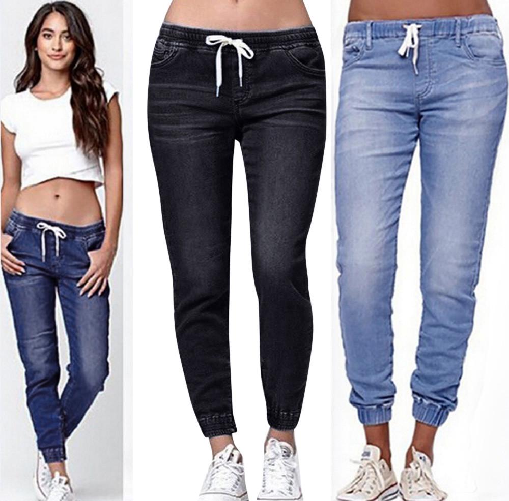 WhyMe Dames Herfst Elastisch Plus Los Denim Casual Trekkoord Plus Cropped Jeans