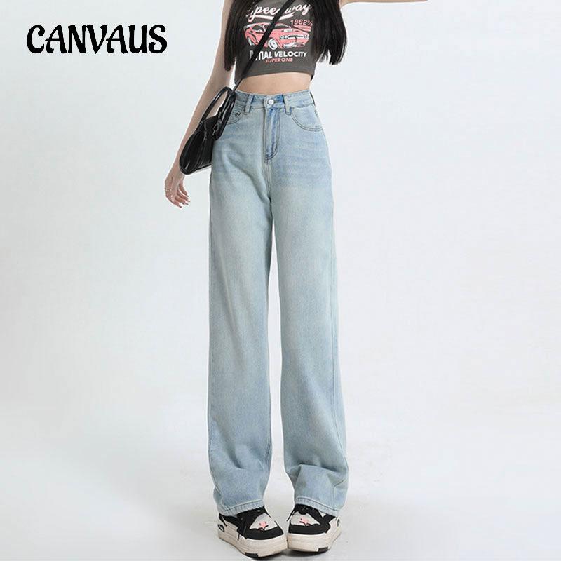 CANVAUS Jeans Rechte broek voor dames Hoge taille, losse dunne casual sleepbroek met wijde pijpen