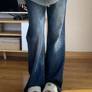 CANVAUS Microbroeken Herfst- en winterretrobroek Losse rechte jeans met wijde pijpen voor dames, lange broeken