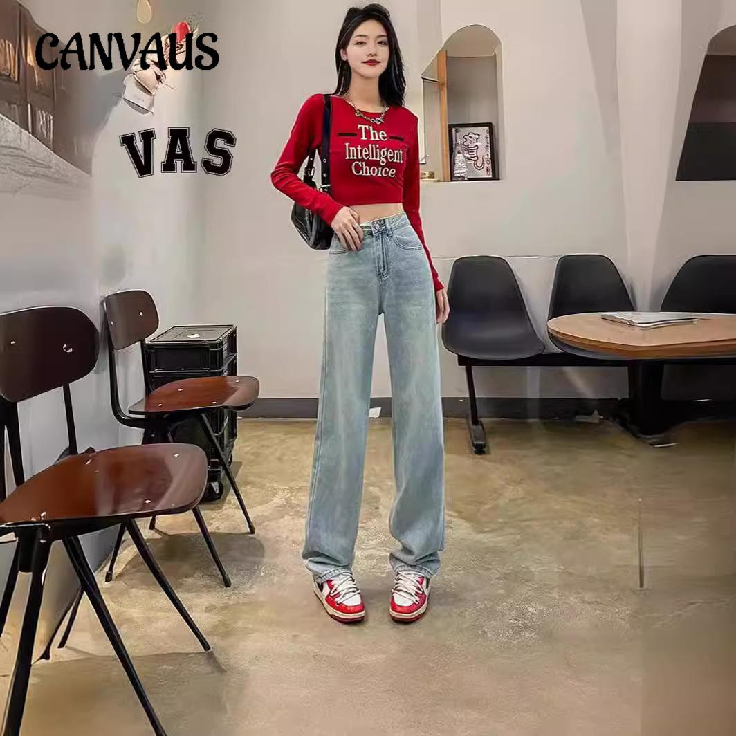 CANVAUS Vintage hoge taille jeans lente zomer borduurwerk losse gedrapeerde wijde pijpen slepende broek