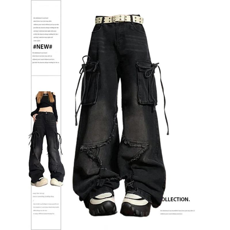 Exotic Dames zwarte gotische baggy cargo jeans met ster harajuku Y2k jaren 90 esthetische denim broek Emo jaren 2000 Jean broek vintage kleding