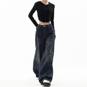 WTEMPO Gewassen zwarte baggy jeans denim broek dames zomer vintage straat losse wijde pijpen Y2k E-Girl hoge taille rechte broek