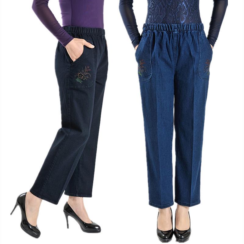 IGnb-Women Clothing Jeans van middelbare leeftijd en ouderen Lente rechte hoge taille elastische losse jeans dames