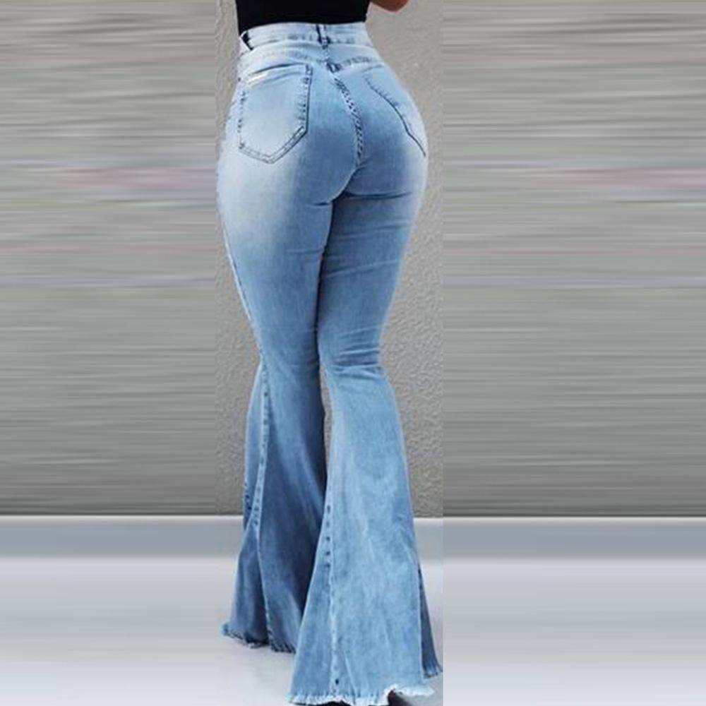 XK22GD Polyester Geen Effen Dun denim Casual wijd uitlopende slanke jeans met volledige lengte Dames, het hele seizoen
