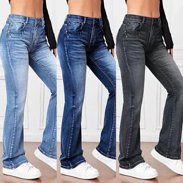 Summer sea Fashion Shoes Dames stretch denim jeans met volledige lengte, hoge taille, rechte broek, dames casual lange jeansbroek