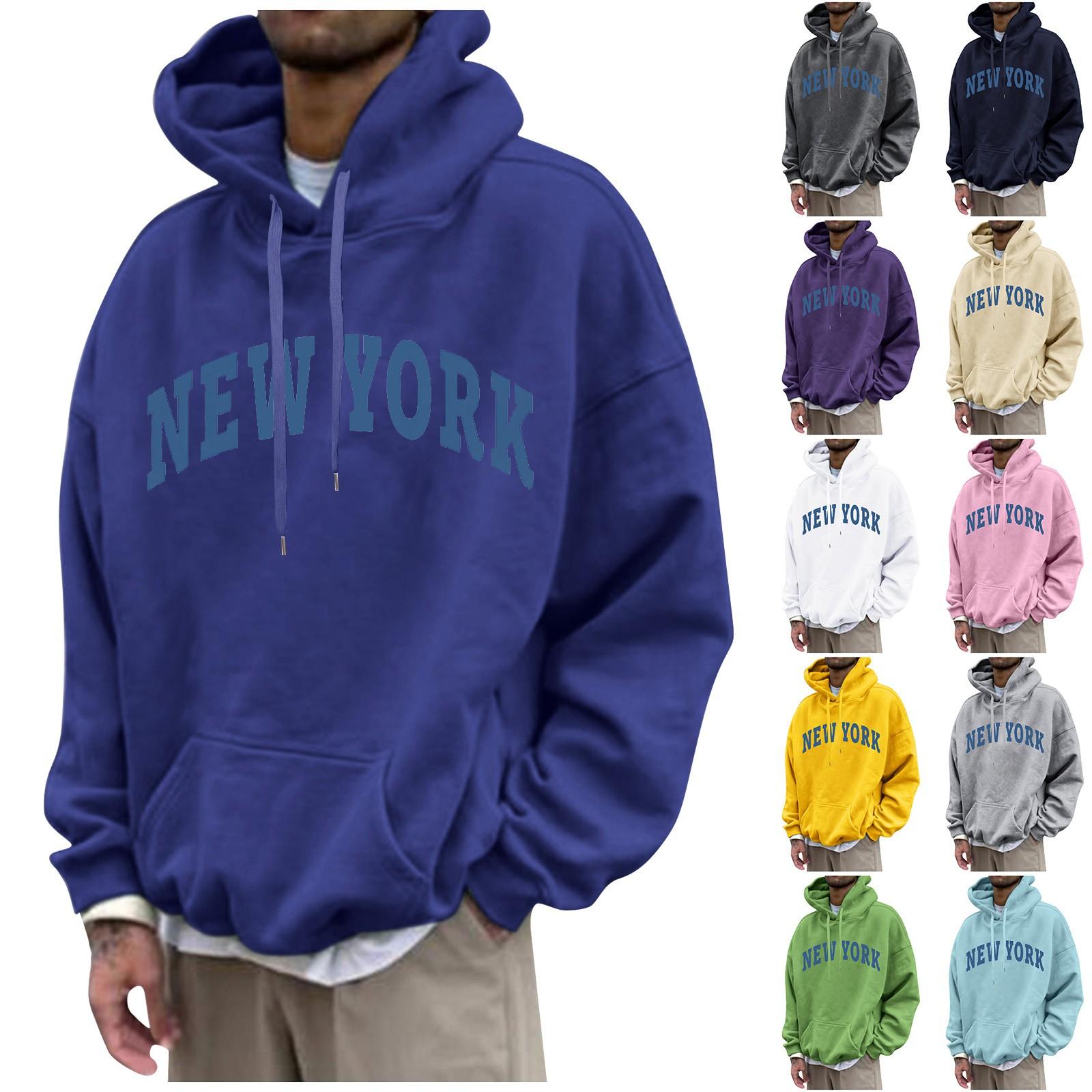 WhyMe Heren effen kleur letter bedrukt losse drop-shoulder mouwen hoodies heren casual sport hoodies