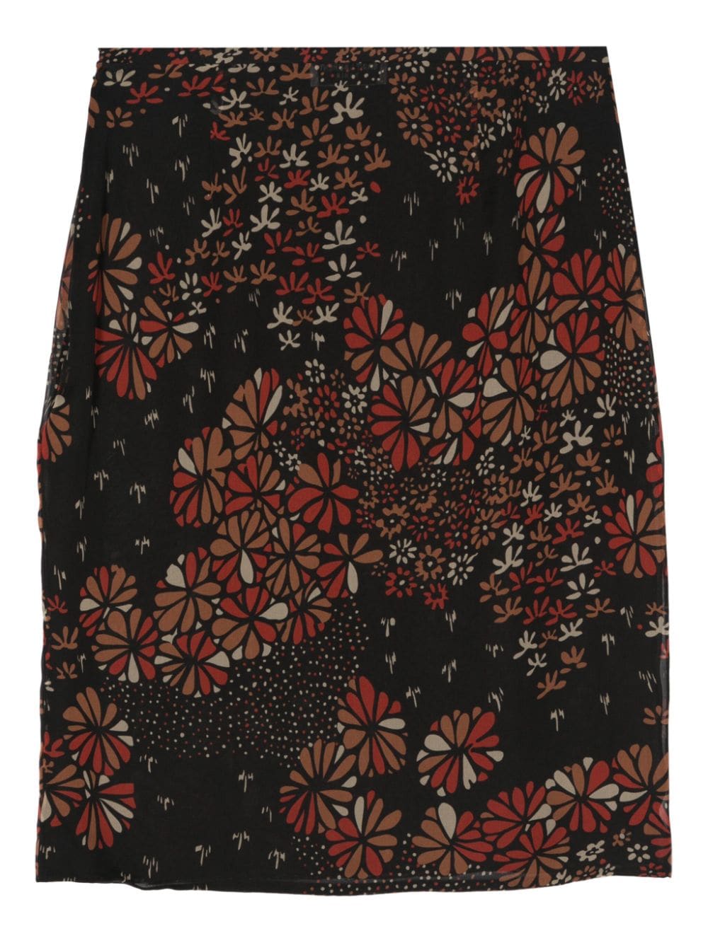 Saint Laurent floral-print silk midi skirt - Zwart