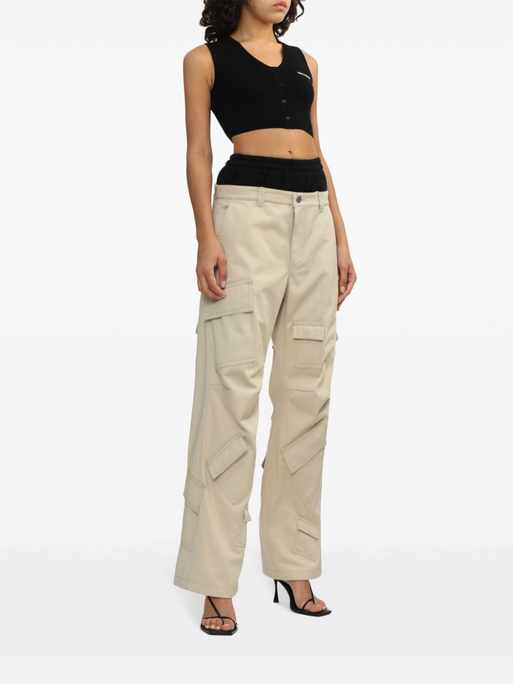 We11done layered straight-leg cargo trousers - Beige