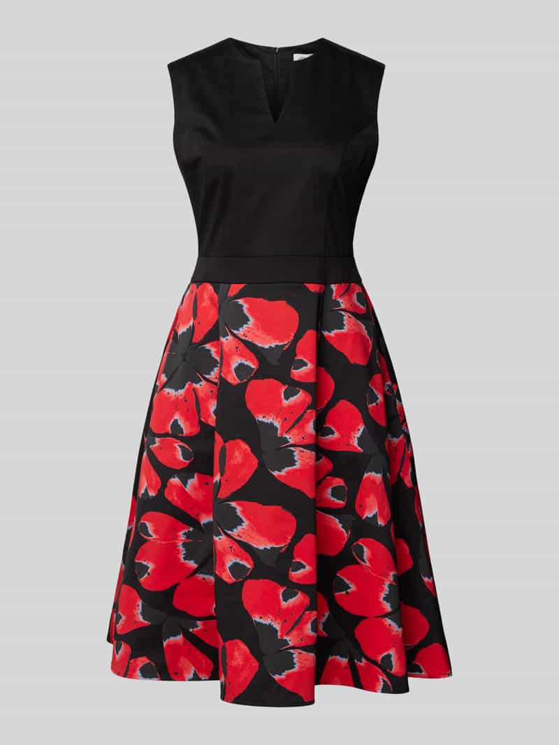 s.Oliver BLACK LABEL Minikleid Floral gemustertes Kleid mit Tunika-Ausschnitt