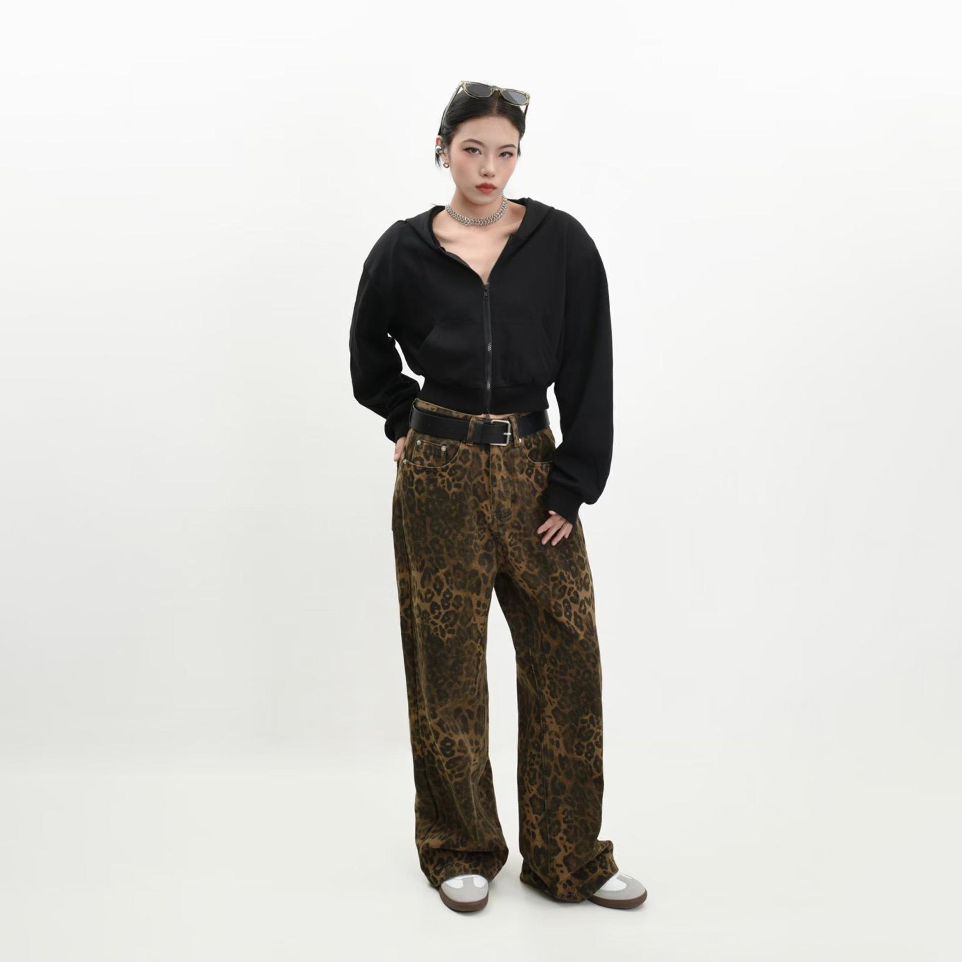 JanYi Luipaardprint Y2k Jeans Dames Oversized denim broek met wijde pijpen Street chic Hip Hop Vintage losse baggy designer jeans