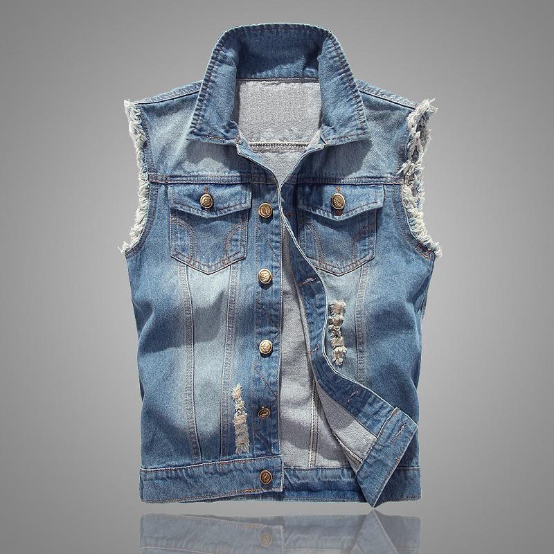 GS Spring and Autumn Large Denim Vest Men's Loose Plus Fat Single Breasted Tank Top Casual Sleeveless Jacket Fashion Men's Wear