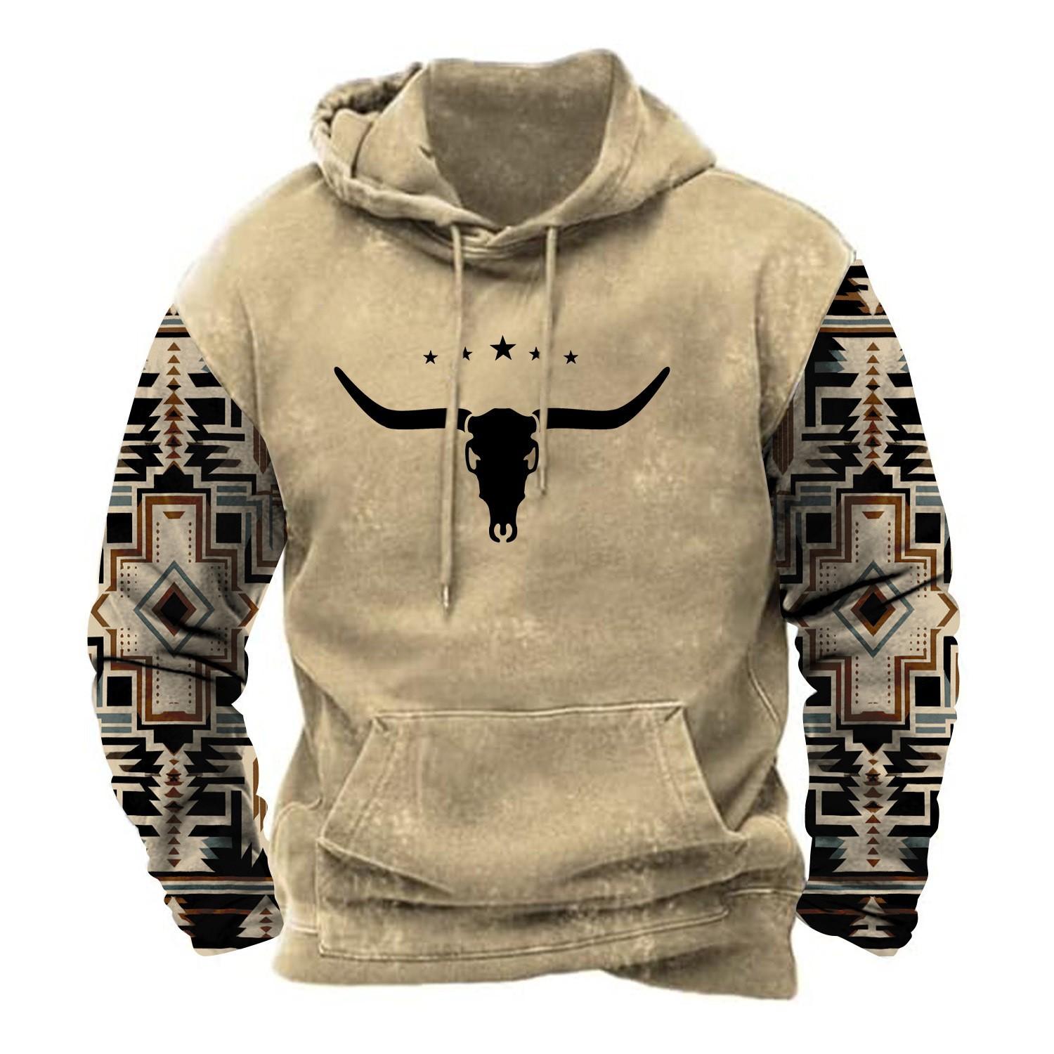Fashion human New Men's Hooded Sweatshirt 3D Digital Cow Head Print Long Sleeve Sweatshirt Top Trend Loose