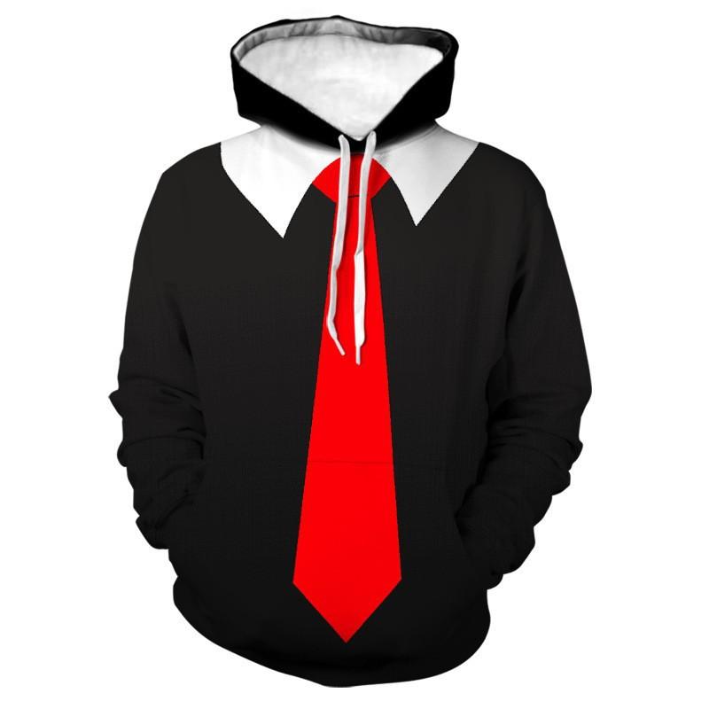 Fashion human New fake tie suit trend 3D digital printing men's hooded casual pullover sweater