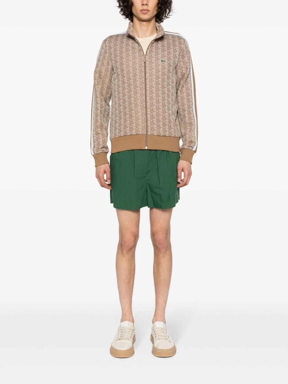 Lacoste Paris monogram-jacquard zipped sweatshirt - Bruin