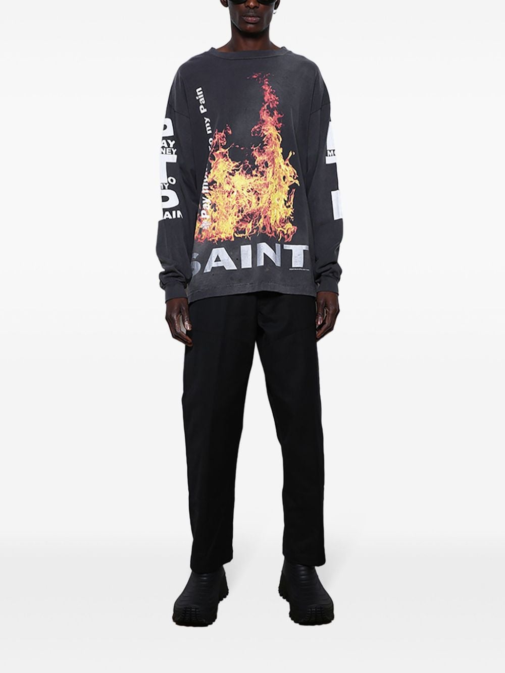 SAINT MXXXXXX fire graphic-print cotton sweatshirt - Zwart