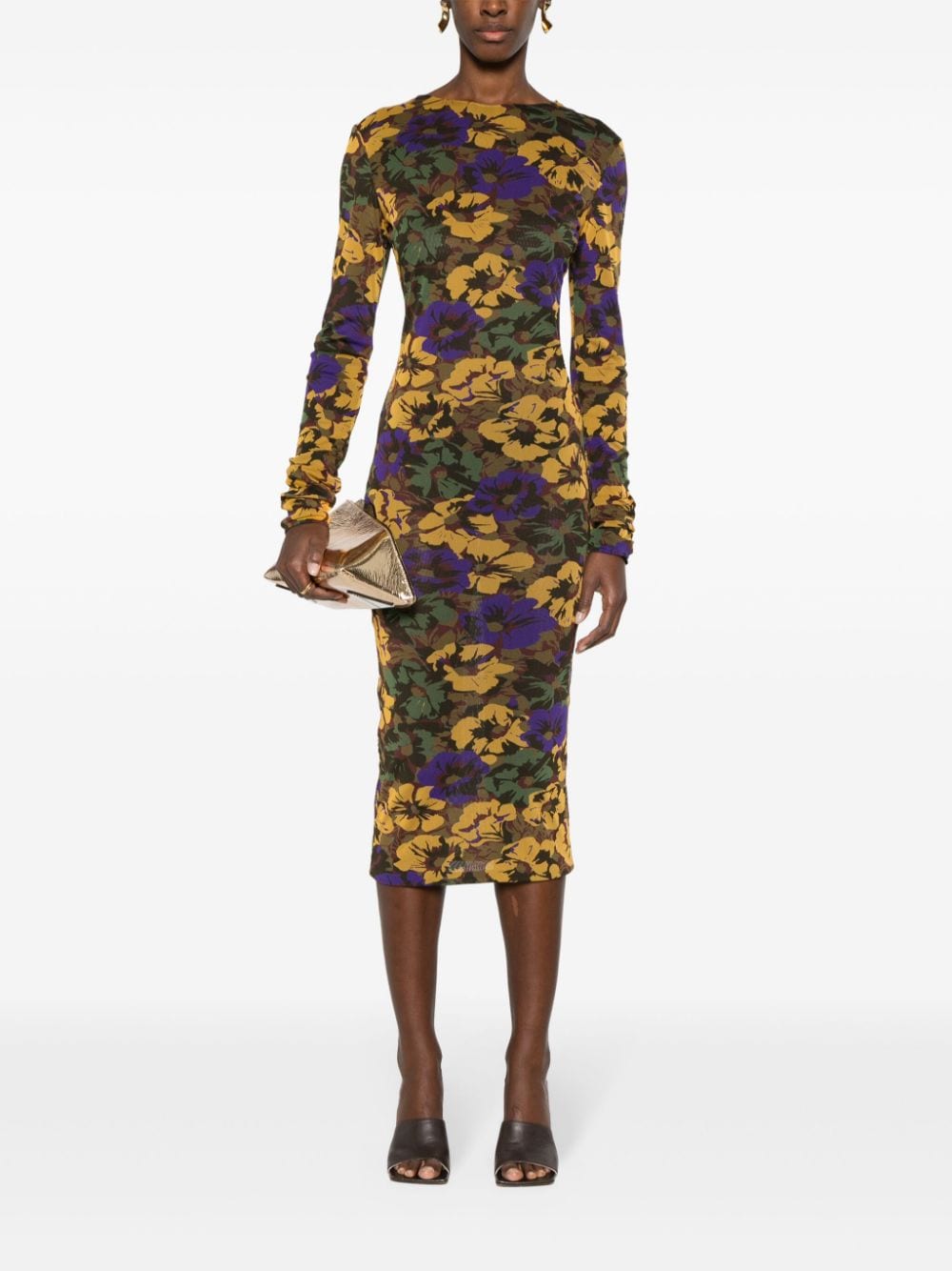 Saint Laurent floral-print mesh maxi dress - Zwart