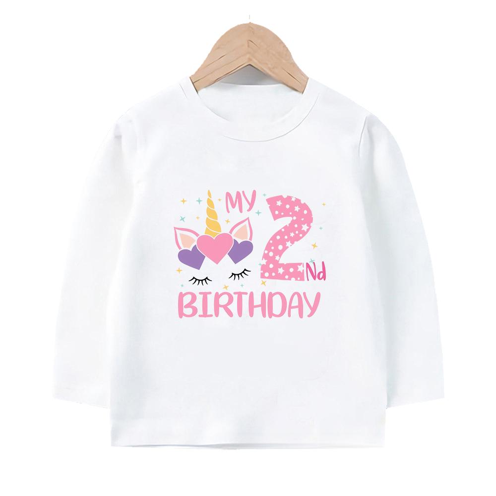 Todaysun Kids Spring Autumn Birthday Numbers From 1-8Y Print Long Sleeve Bottoming Shirt Girl  Top Gifts T-shirt