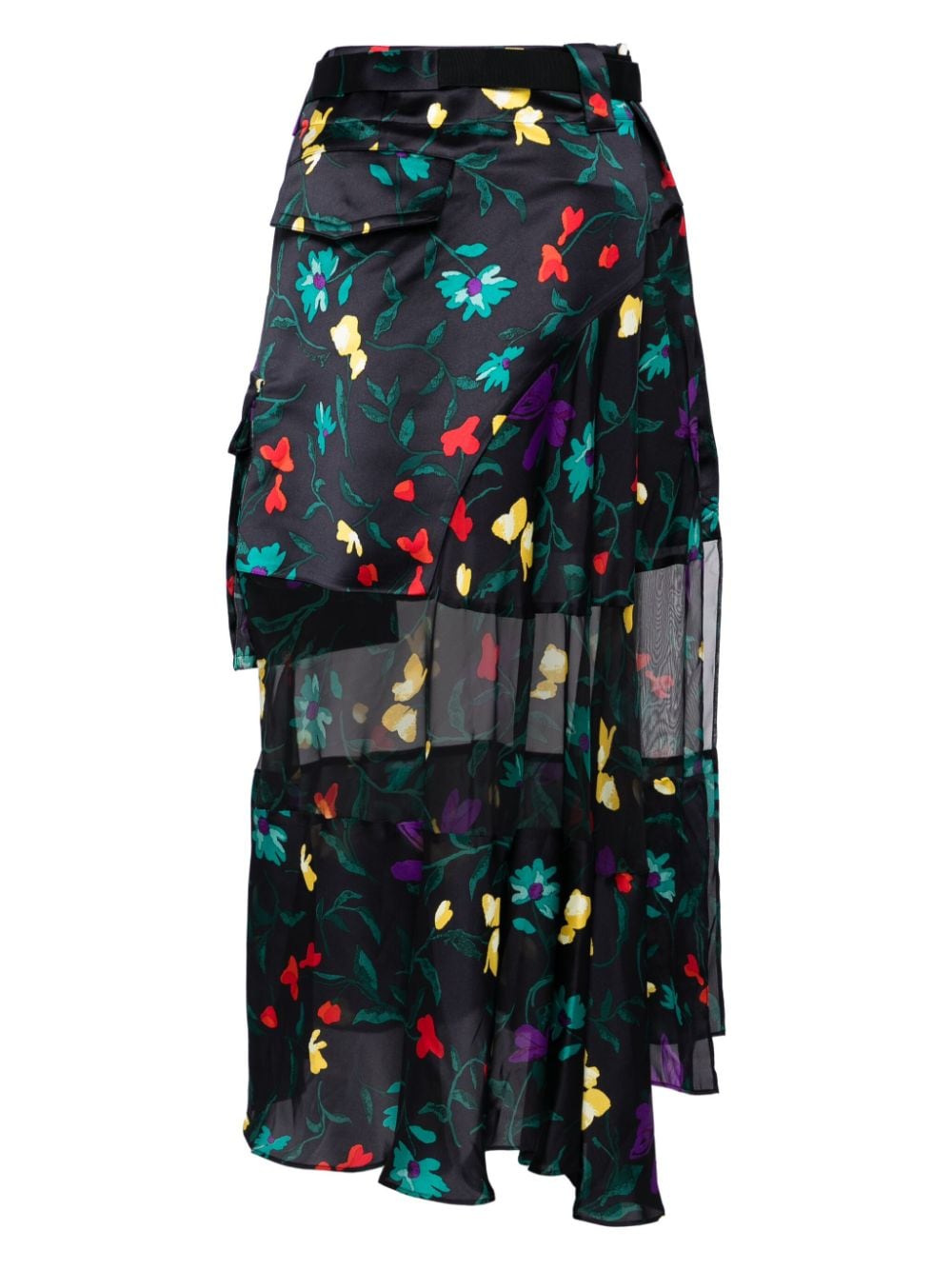 Sacai floral-print panelled skirt - Blauw