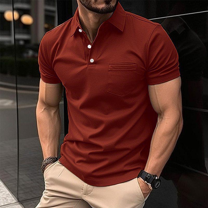 YuTong Fashion Men Summer Short Sleeve Casual Lapel Polo Shirt with Pocket .