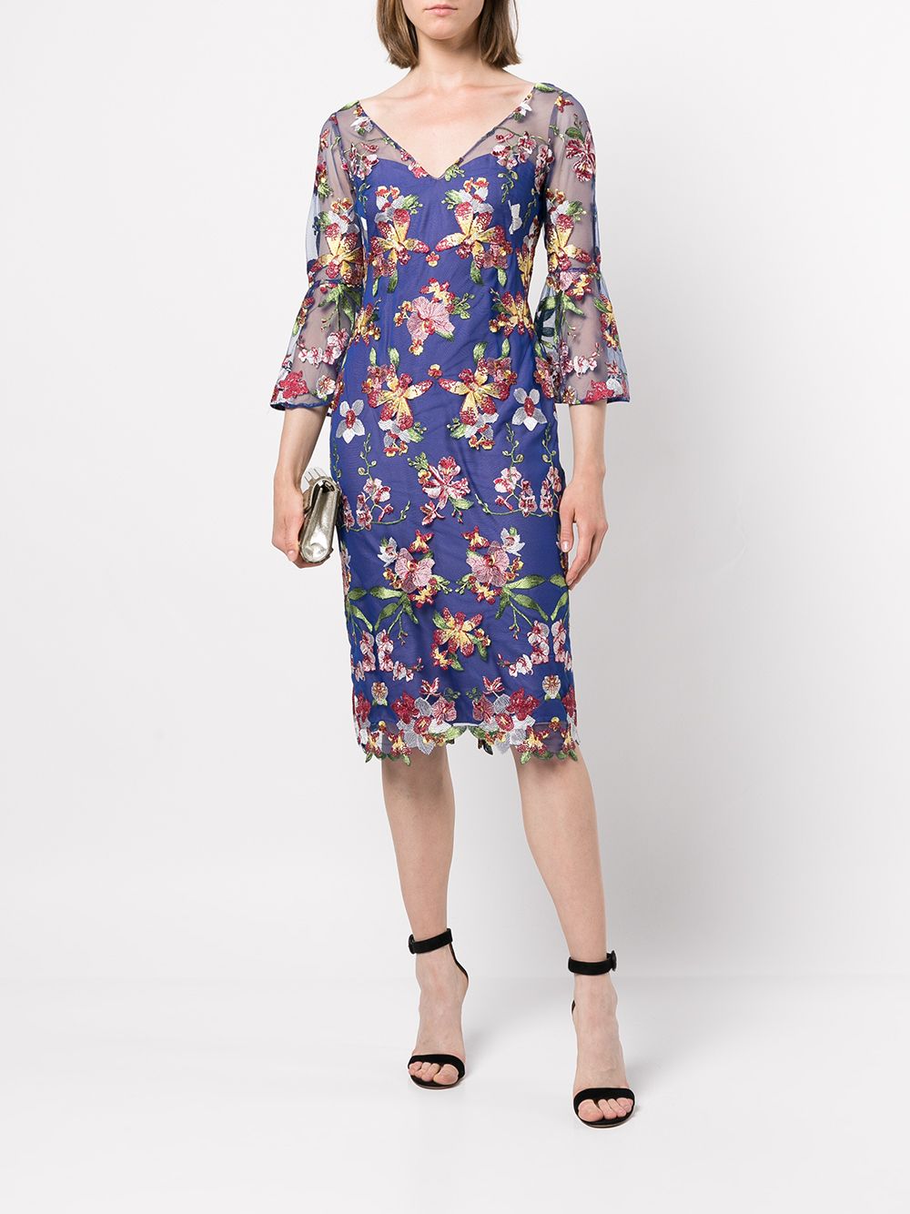 Marchesa Notte Midi-jurk met bloemenkant - Veelkleurig